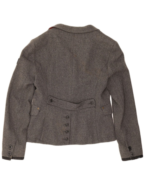 Superdry Womens 2 Button Blazer Jacket UK 14 Large Grey Wool