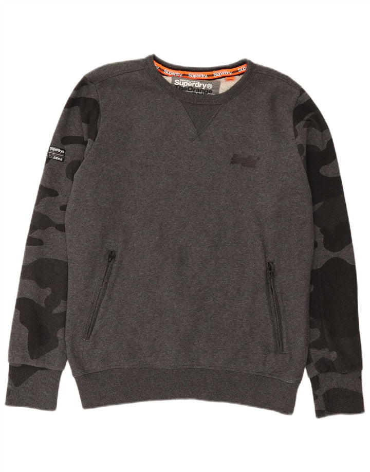 Superdry Mens Sweatshirt Jumper Medium Grey Camouflage Cotton
