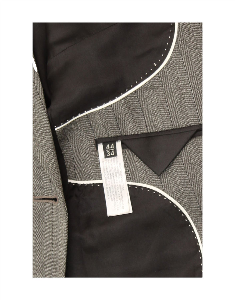 MASSIMO DUTTI Womens 1 Button Blazer Jacket EU 44 XL Grey Pinstripe Wool Vintage Massimo Dutti and Second-Hand Massimo Dutti from Messina Hembry 