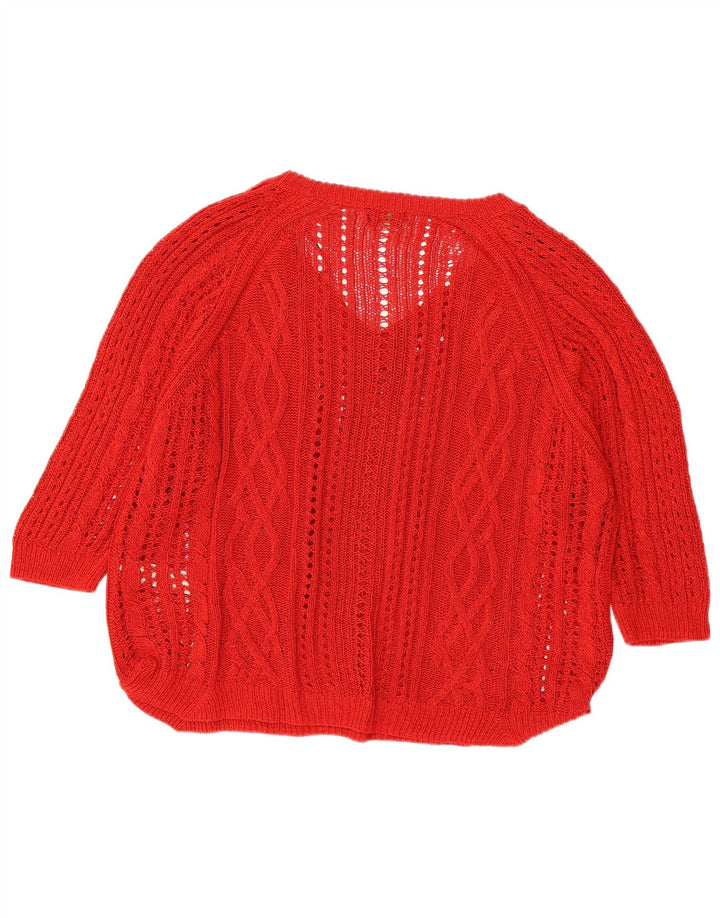 Massimo Dutti Womens See Through V-Neck Jumper Sweater UK 18 XL Red
