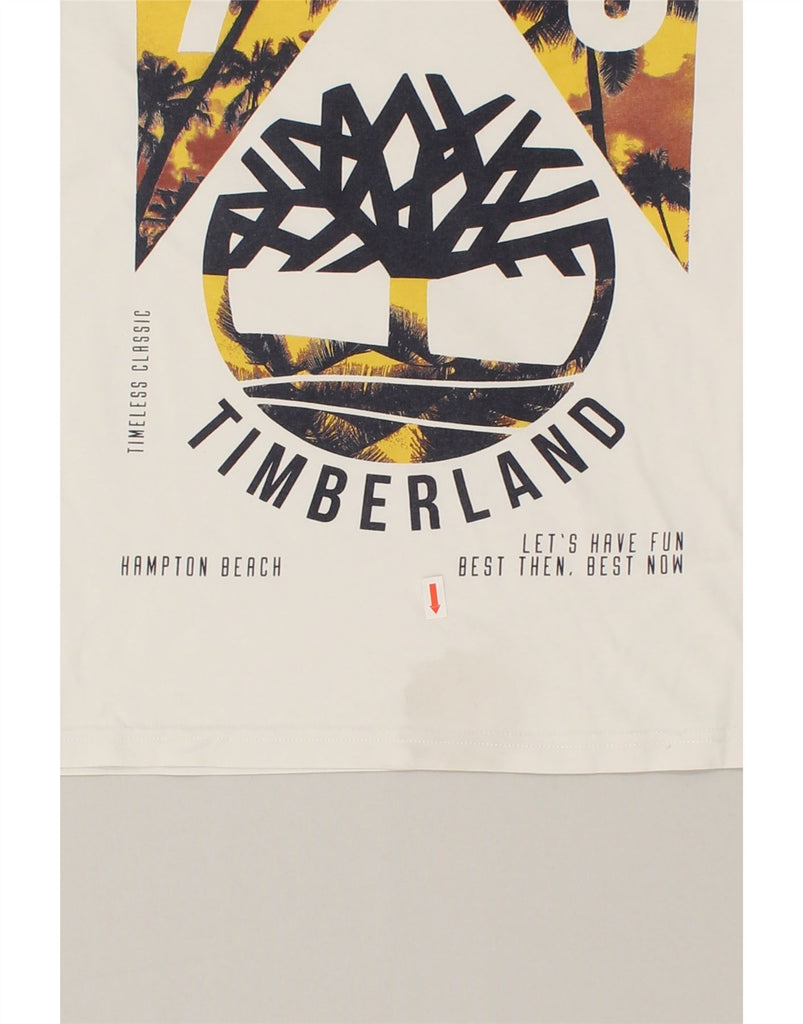 TIMBERLAND Boys Graphic T-Shirt Top 13-14 Years Small  White Cotton | Vintage Timberland | Thrift | Second-Hand Timberland | Used Clothing | Messina Hembry 