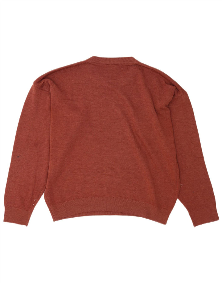 Lacoste Mens Crew Neck Jumper Sweater Size 5 Large Brown Wool