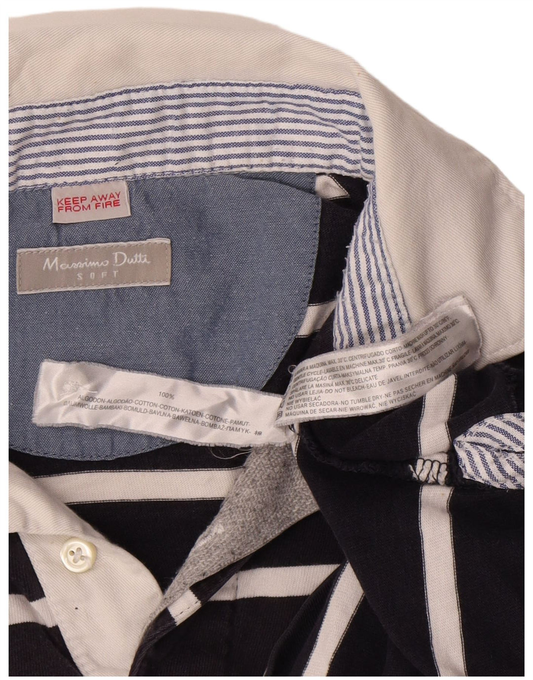 Massimo Dutti Mens Rugby Polo Shirt Size 41 Large Navy Blue Striped