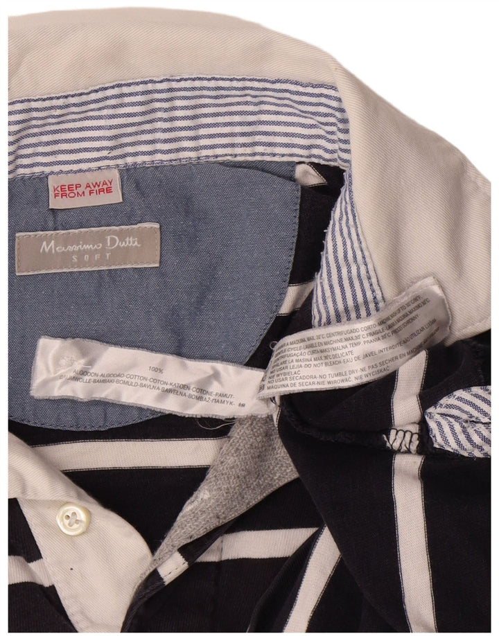 Massimo Dutti Mens Rugby Polo Shirt Size 41 Large Navy Blue Striped