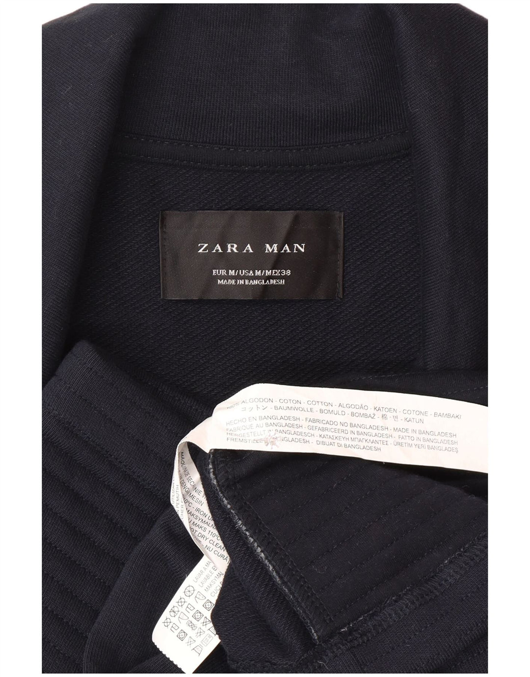 Zara Mens Biker Jacket UK 38 Medium Navy Blue Cotton