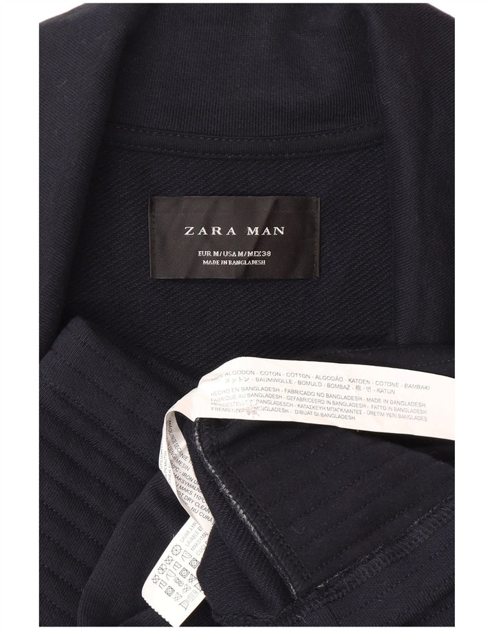 Zara Mens Biker Jacket UK 38 Medium Navy Blue Cotton