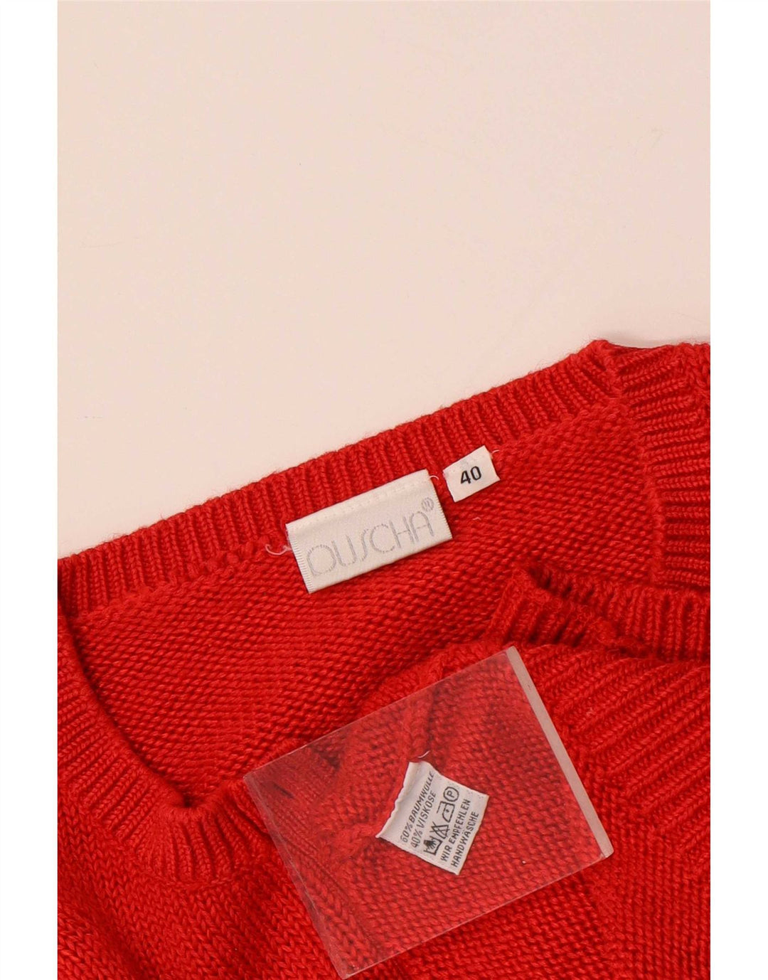Vintage Womens Oversized Button Neck Jumper Sweater EU 40 Medium Red Cotton
