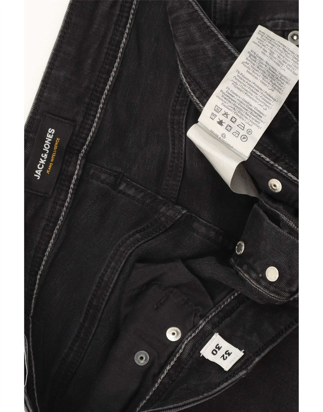Jack & Jones Mens GLENN Distressed Slim Jeans W32 L30 Black Cotton