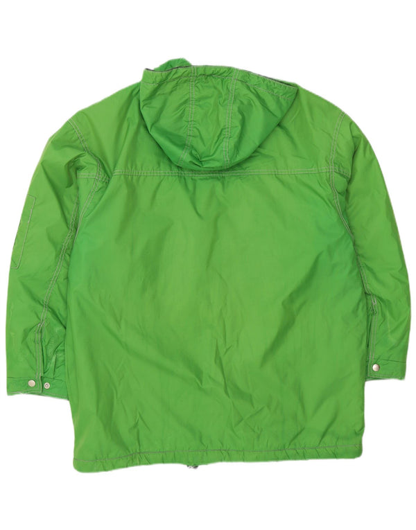 Vintage Mens Graphic Hooded Windbreaker Jacket UK 40 Large Green Polyamide