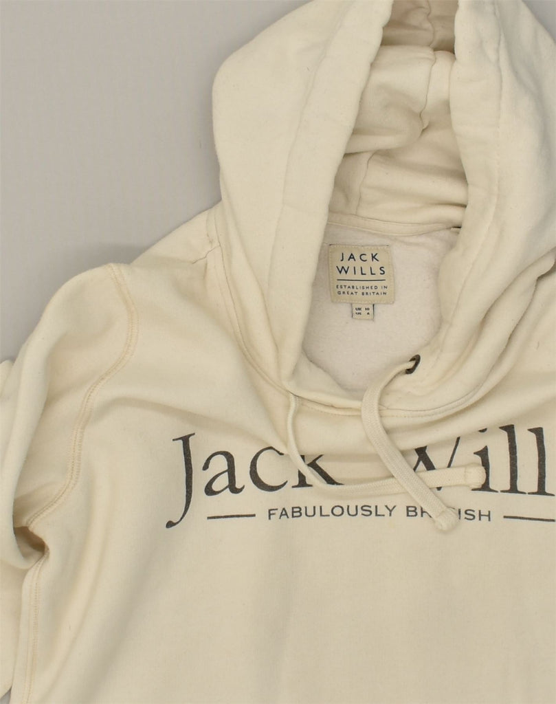 JACK WILLS Womens Graphic Hoodie Jumper UK 10 Small  White Cotton | Vintage Jack Wills | Thrift | Second-Hand Jack Wills | Used Clothing | Messina Hembry 