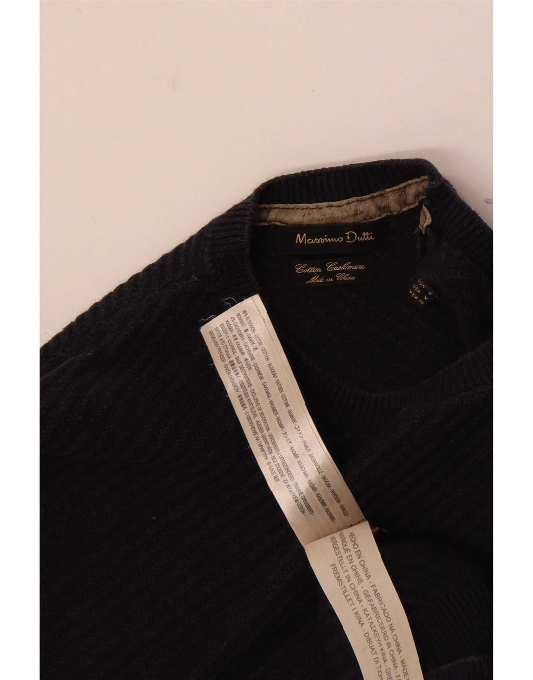 Massimo Dutti Mens Crew Neck Jumper Sweater Medium Navy Blue Cotton