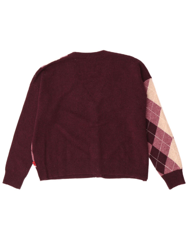 Kappa Womens Oversized Cardigan Sweater UK 18 XL Maroon Argyle/Diamond