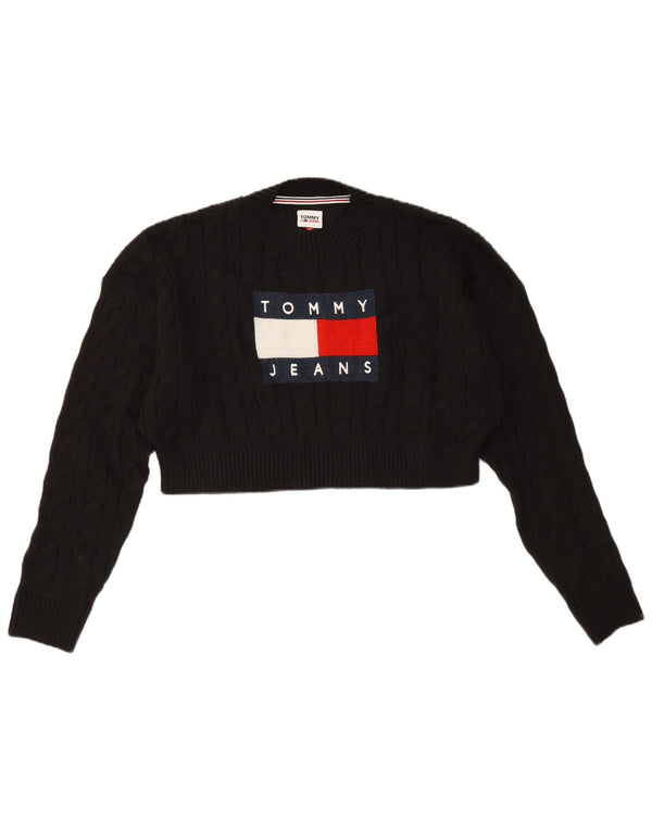 Tommy Hilfiger Womens Graphic Crew Neck Jumper Sweater UK 12 Medium Black