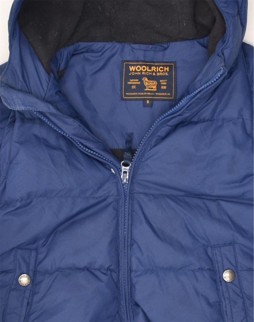 WOOLRICH Boys Hooded Padded Jacket 5-6 Years Blue Polyester | Vintage Woolrich | Thrift | Second-Hand Woolrich | Used Clothing | Messina Hembry 