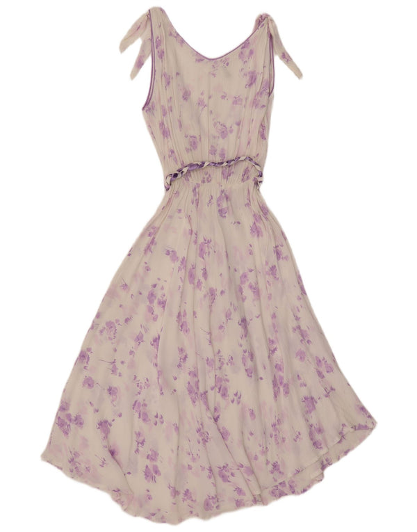 Vintage Womens Sleeveless See Through Maxi Dress UK 12 Medium White Floral