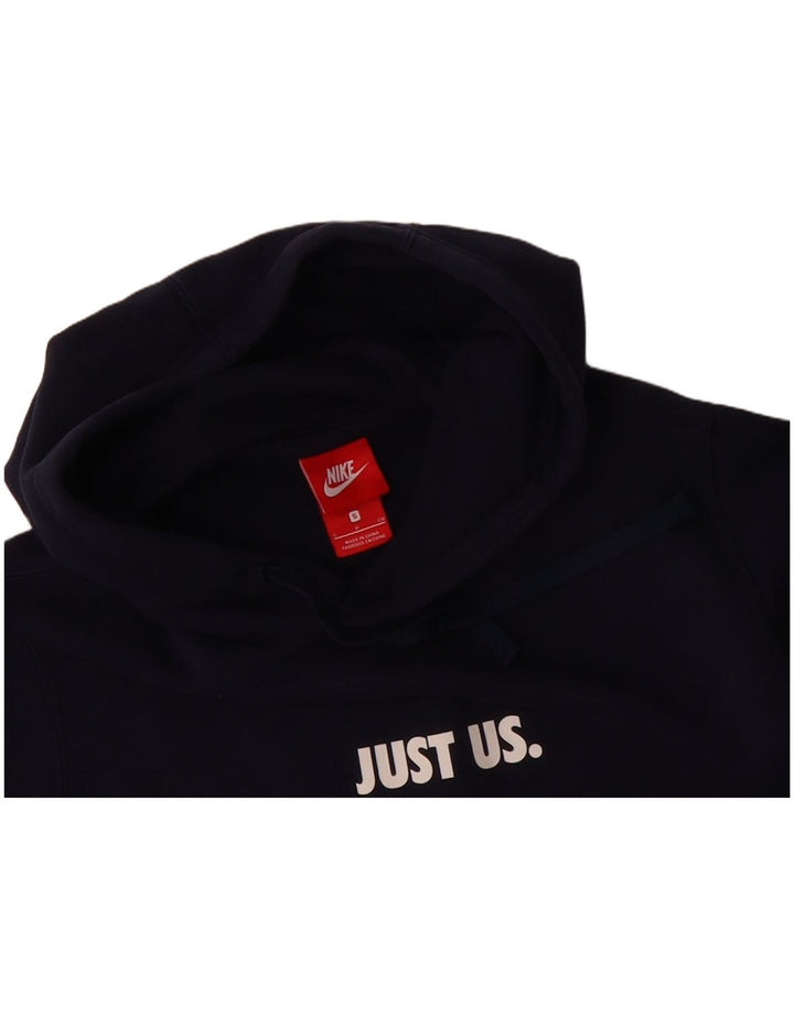 NIKE Mens Graphic Hoodie Jumper Small Navy Blue Cotton