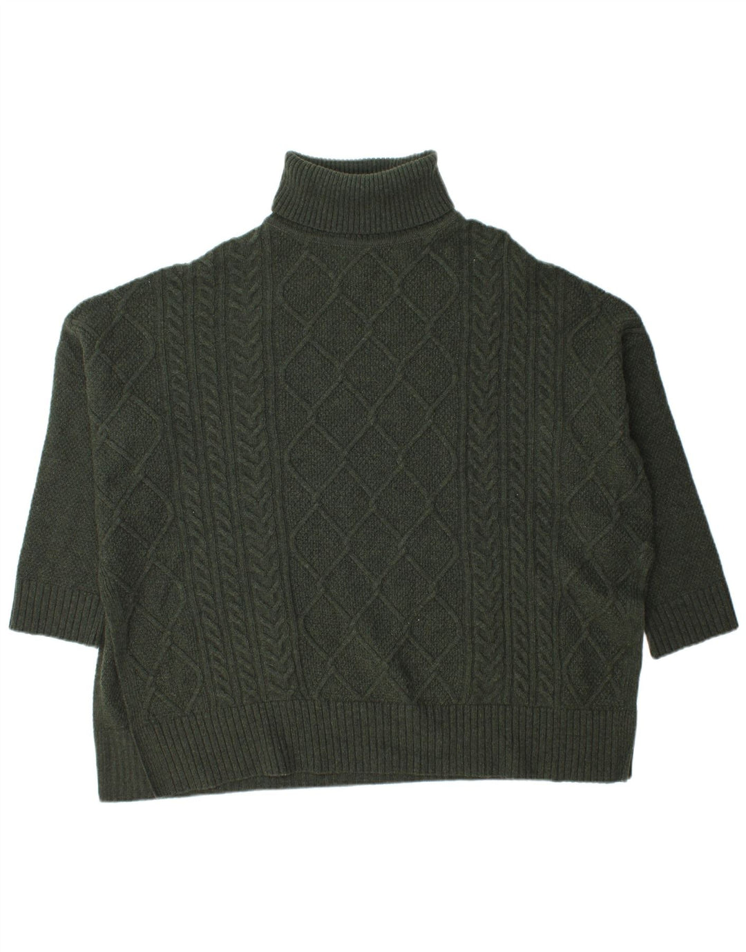 Barbour Womens Burne Cape Roll Neck Jumper Sweater UK 14 Medium Green Wool