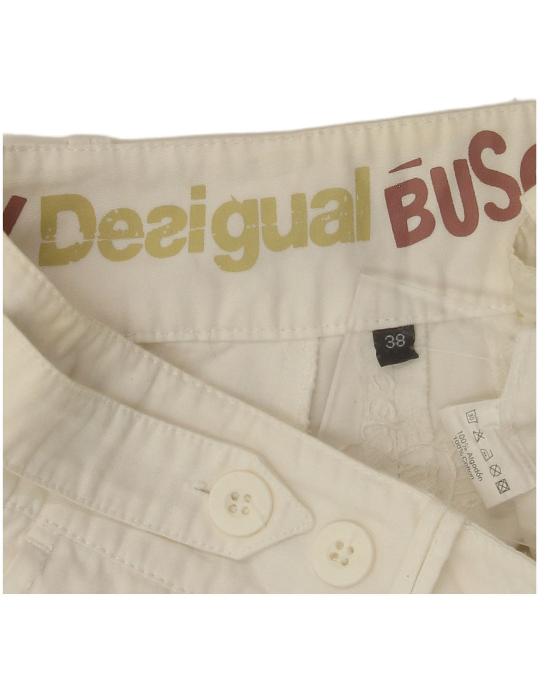 DESIGUAL Womens Straight Chino Trousers EU 38 Medium W30 L28 White Cotton