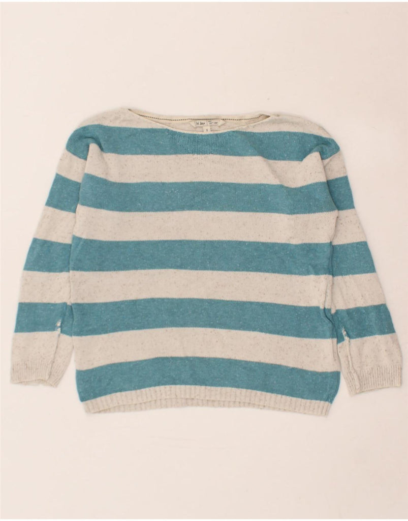 FAT FACE Womens Boat Neck Jumper Sweater UK 8 Small Blue Striped Cotton Vintage Fat Face and Second-Hand Fat Face from Messina Hembry 