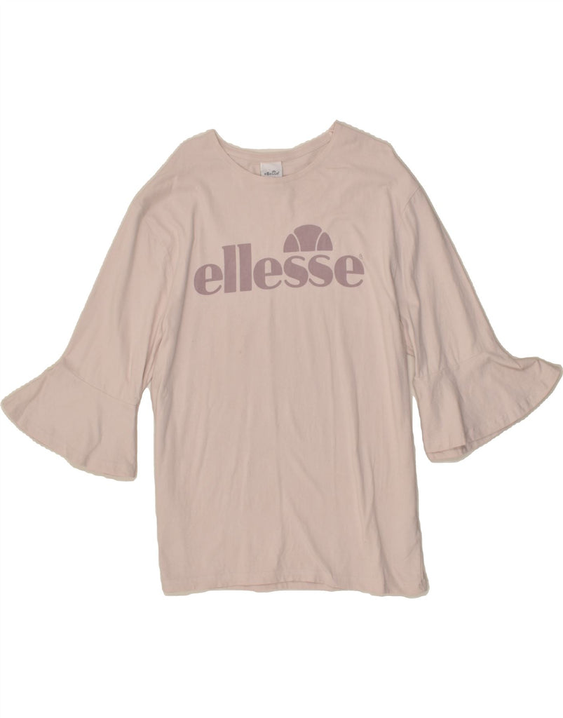 ELLESSE Womens Graphic Top 3/4 Sleeve UK 14 Medium Pink Cotton | Vintage Ellesse | Thrift | Second-Hand Ellesse | Used Clothing | Messina Hembry 