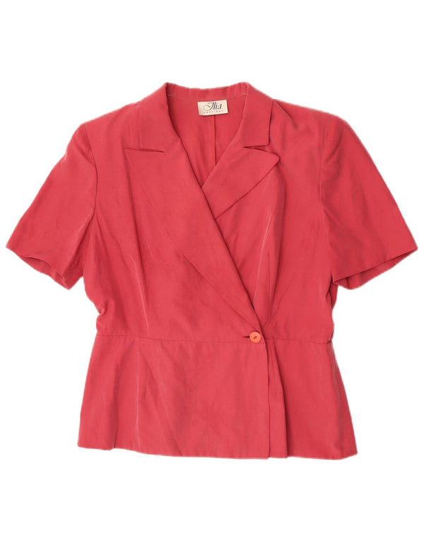 Ilia Womens Short Sleeve Cardigan Top IT 46 Large Pink Silk