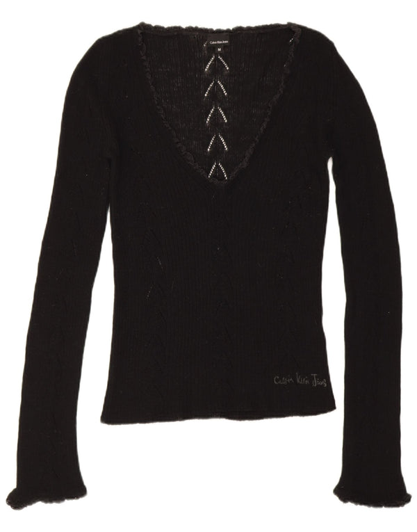 Calvin Klein Womens Graphic Top Long Sleeve UK 12 Medium Black