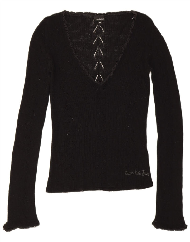Calvin Klein Womens Graphic Top Long Sleeve UK 12 Medium Black
