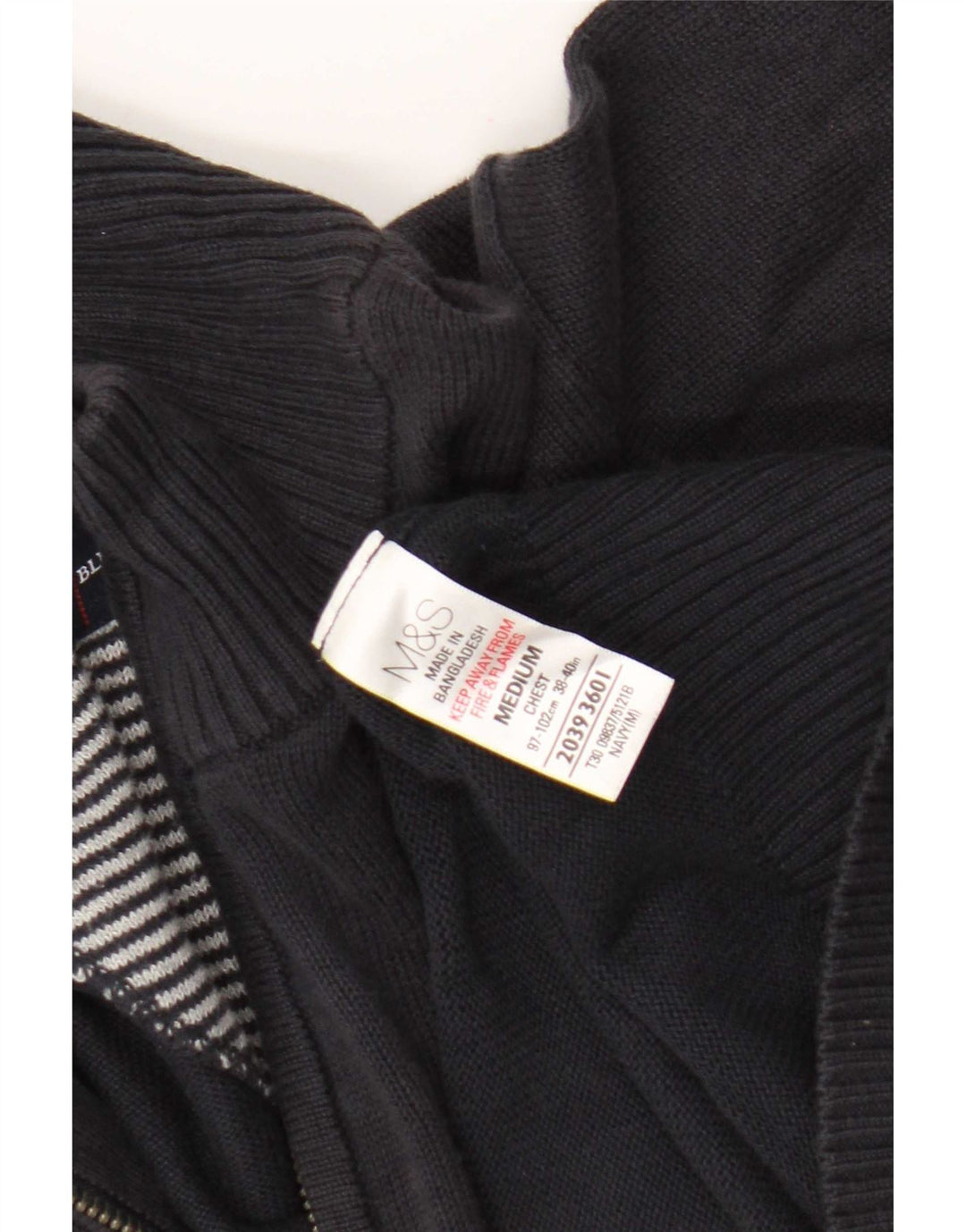 Marks & Spencer Mens Zip Neck Jumper Sweater Medium Navy Blue Cotton