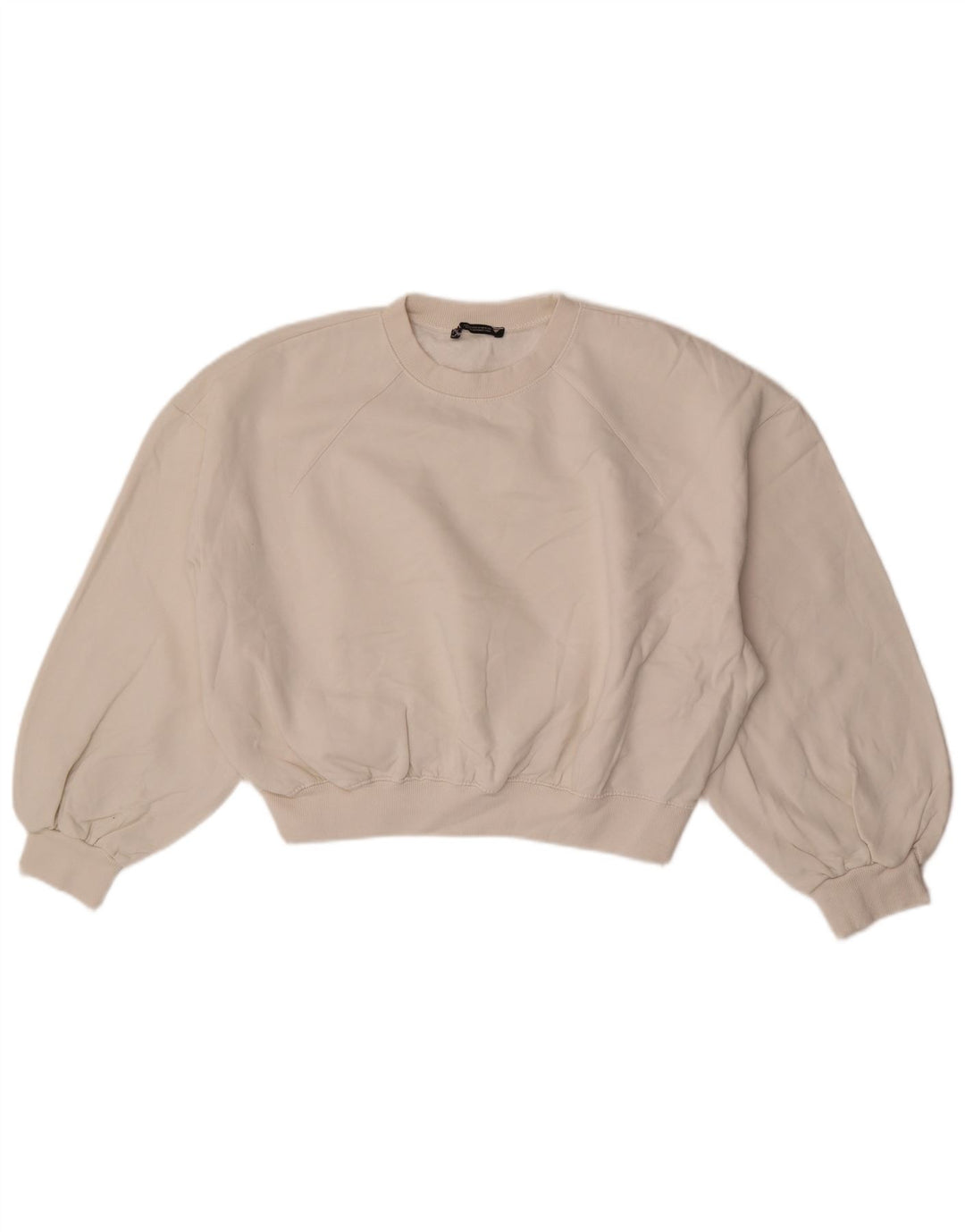 Zara Womens Oversized Crop 3/4 Sleeve Sweatshirt Jumper UK 14 Medium White