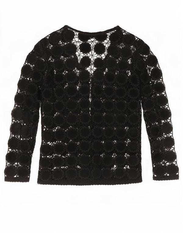 Vintage Womens See Through Crochet Cardigan Top UK 14 Medium Black