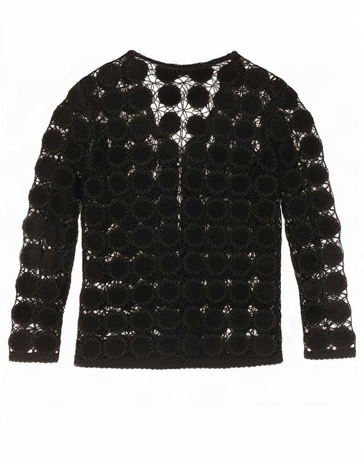 Vintage Womens See Through Crochet Cardigan Top UK 14 Medium Black