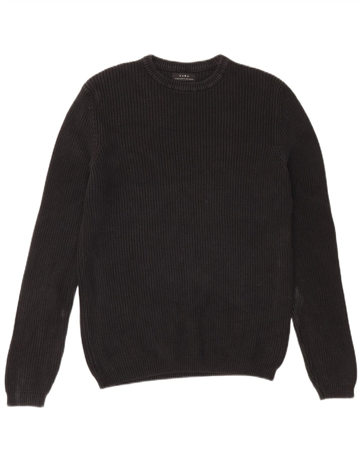 Zara Mens Crew Neck Jumper Sweater Medium Black Cotton