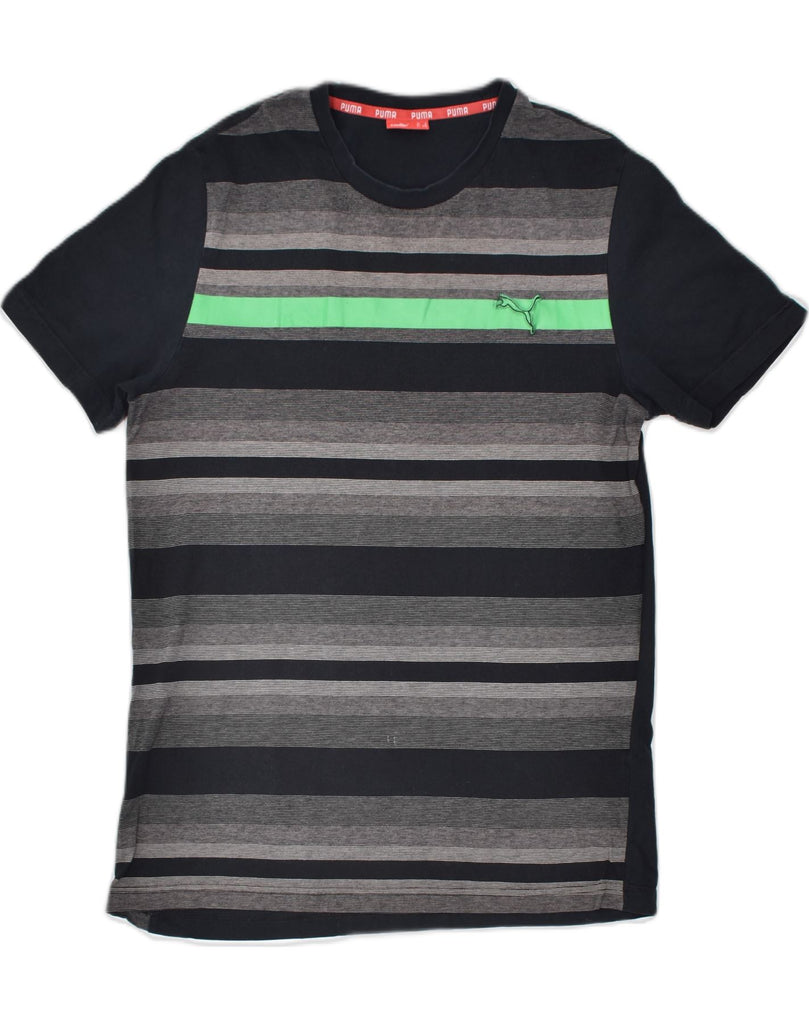 PUMA Mens T-Shirt Medium Black Striped Cotton | Vintage | Thrift | Second-Hand | Used Clothing | Messina Hembry 