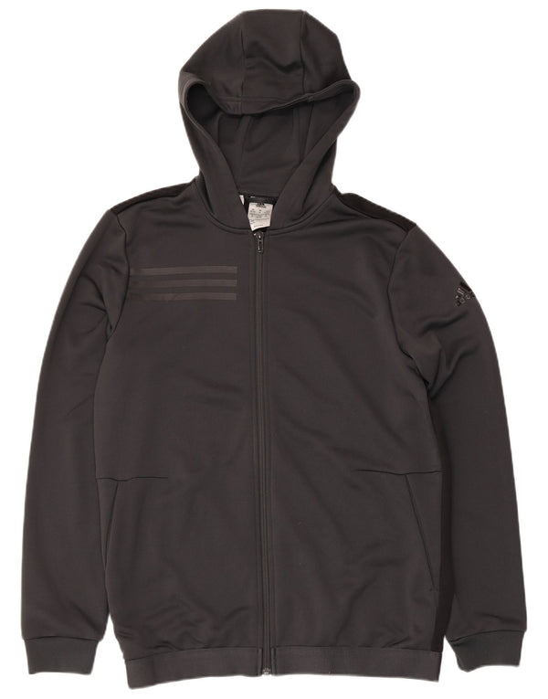 Adidas Boys Climalite Zip Hoodie Sweater 15-16 Years Grey Colourblock