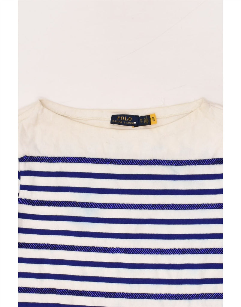 POLO RALPH LAUREN Womens Top 3/4 Sleeve UK 6 XS Blue Striped Cotton | Vintage Polo Ralph Lauren | Thrift | Second-Hand Polo Ralph Lauren | Used Clothing | Messina Hembry 