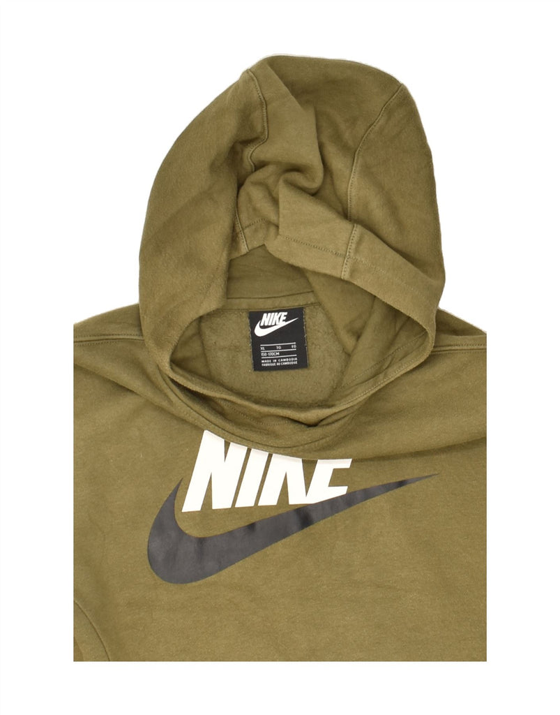 NIKE Boys Graphic Hoodie Jumper 13-14 Years XL Khaki Cotton | Vintage Nike | Thrift | Second-Hand Nike | Used Clothing | Messina Hembry 