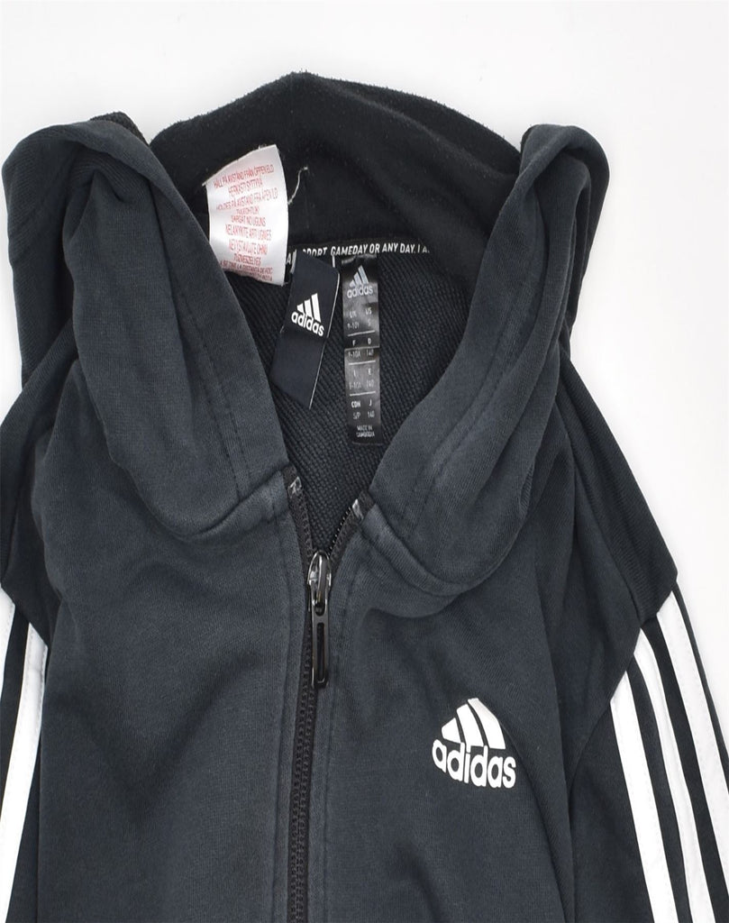 ADIDAS Boys Zip Hoodie Sweater 9-10 Years Black Cotton | Vintage | Thrift | Second-Hand | Used Clothing | Messina Hembry 