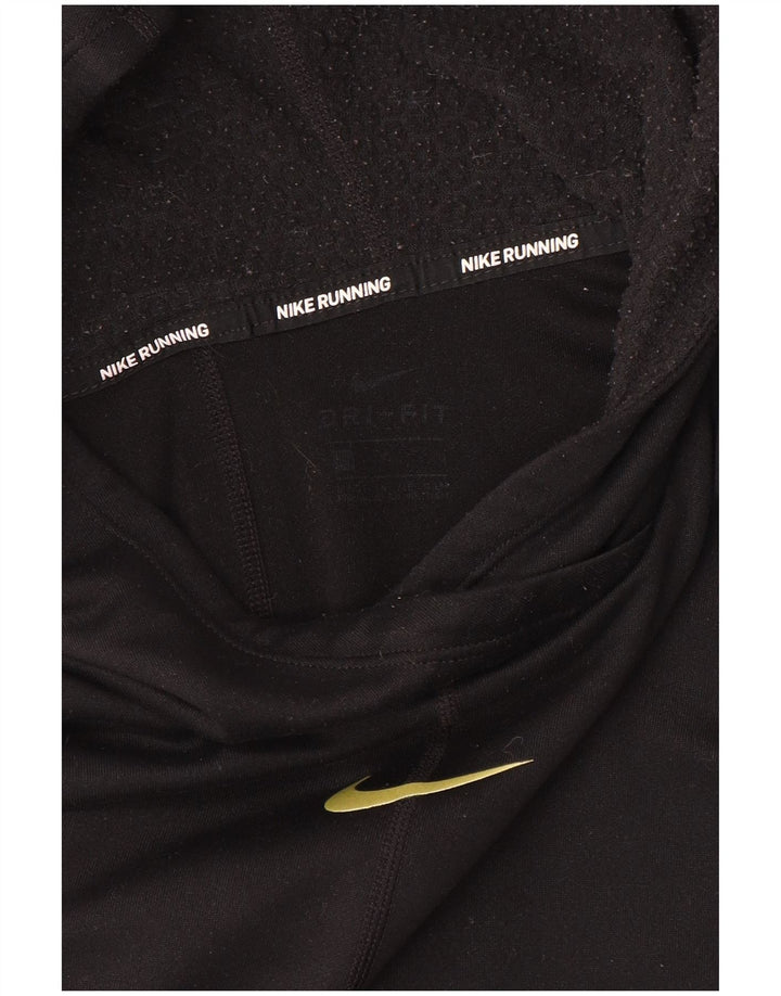 NIKE Womens Running Hooded Graphic Top Long Sleeve UK 14 Medium Black