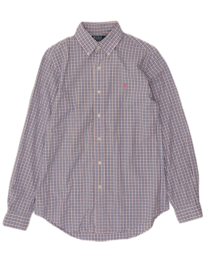 POLO RALPH LAUREN Mens Custom Fit Shirt Small Blue Check Cotton
