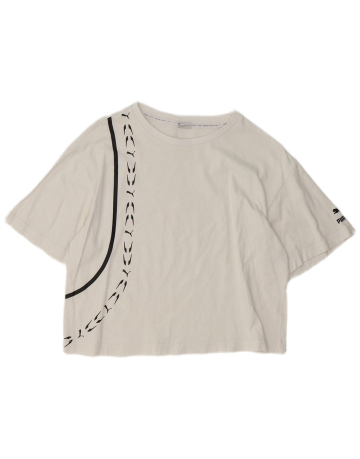 Puma Womens Crop Graphic T-Shirt Top UK 10 Small White