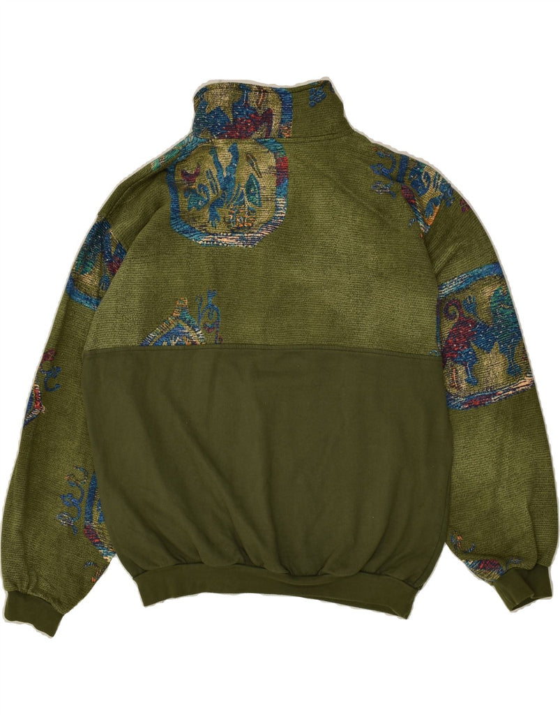 TRIGEMA Mens Graphic Zip Neck Sweatshirt Jumper Medium Green Geometric | Vintage Trigema | Thrift | Second-Hand Trigema | Used Clothing | Messina Hembry 