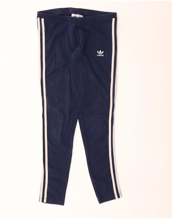 Adidas Womens Leggings UK 12 Medium Navy Blue Cotton