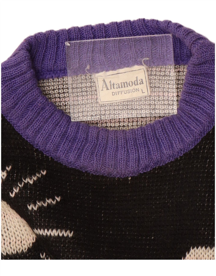 ALTA MODA Womens Crew Neck Jumper Sweater UK 16 Large Purple Colourblock