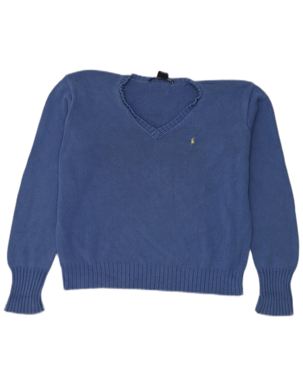 Ralph Lauren Womens Crop Oversized V-Neck Jumper Sweater UK 14 Medium Blue