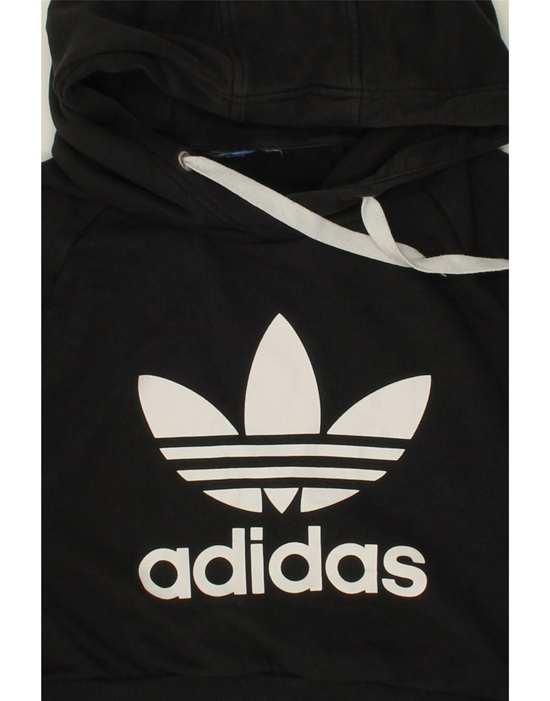 ADIDAS Womens Graphic Crop Hoodie Jumper UK 12 Medium Black Cotton Vintage Adidas and Second-Hand Adidas from Messina Hembry 