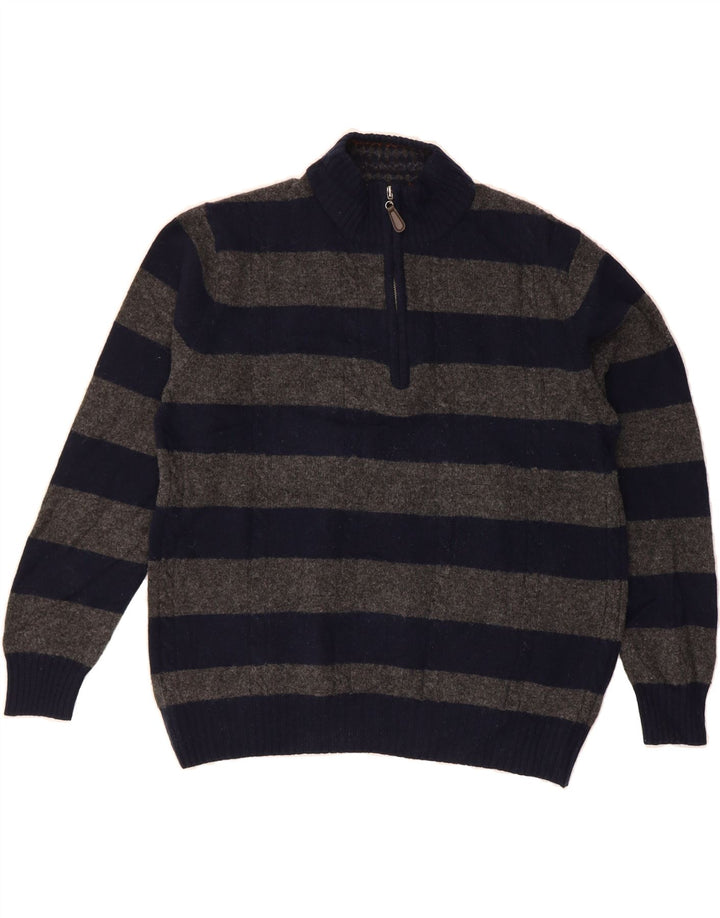 DOCKERS Womens Zip Neck Jumper Sweater UK 14 Medium Navy Blue Striped Vintage Dockers and Second-Hand Dockers from Messina Hembry 