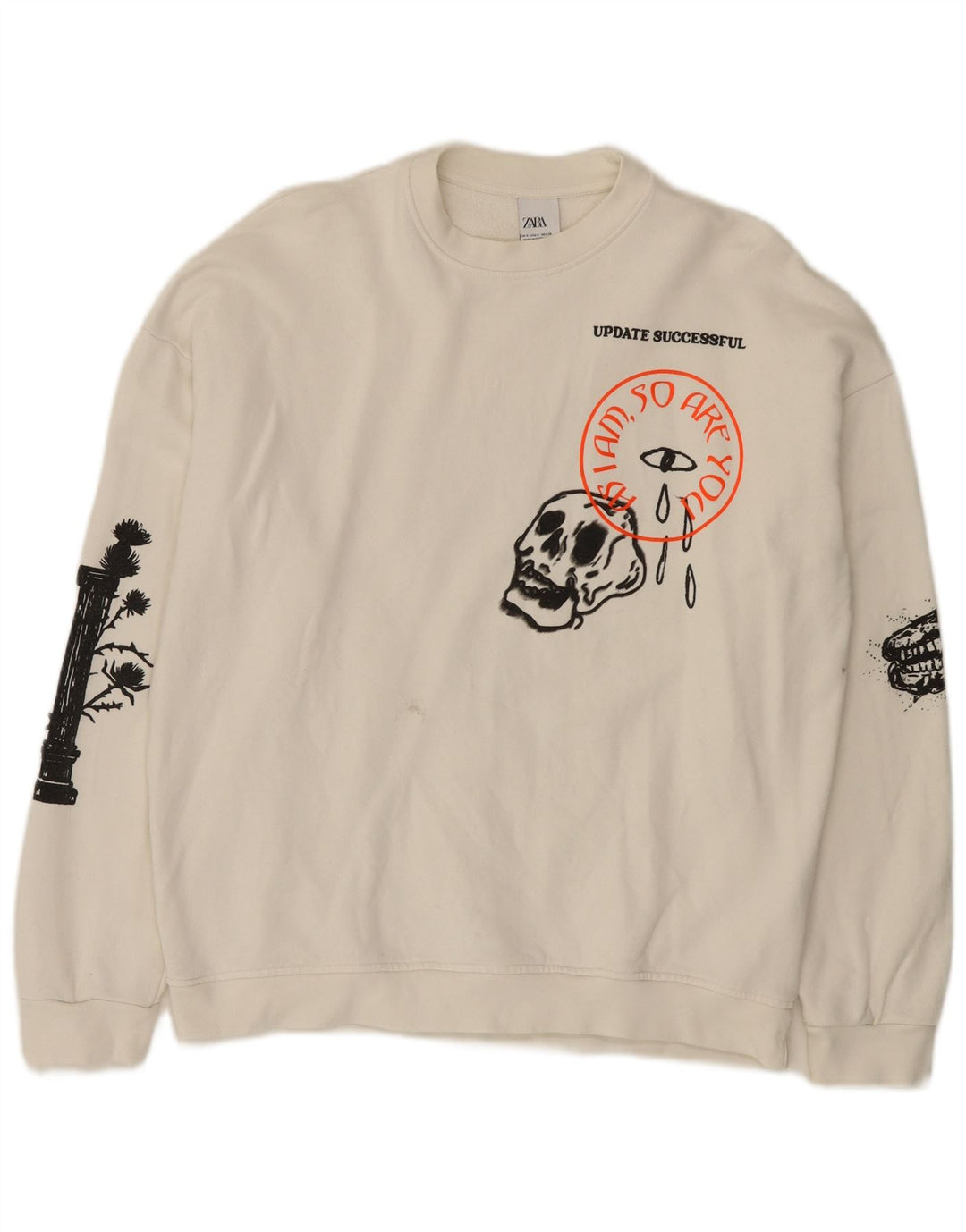 Zara Mens Graphic Sweatshirt Jumper Small White Cotton