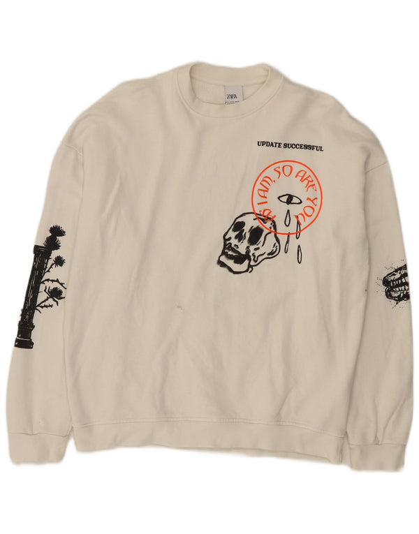 Zara Mens Graphic Sweatshirt Jumper Small White Cotton
