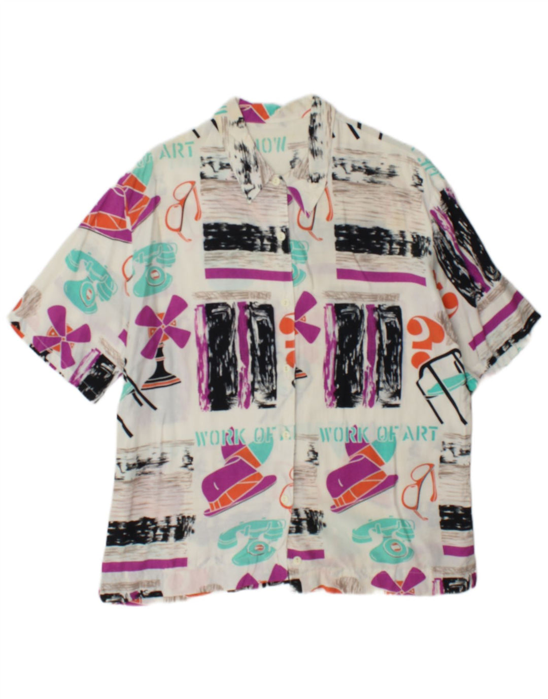 Vintage Womens Graphic Shirt UK 14 Large Multicoloured Patchwork