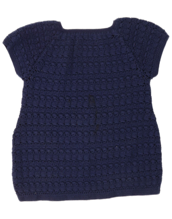 Vintage Womens Knit Blouse Top UK 12 Medium Navy Blue